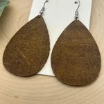 Handmade Genuine Leather Brown Lightweight Teardrop Neutral Minimalist Earrings Photo 1