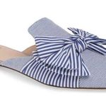 J. CREW | Bow Tie Stripe Blue White Mules Flats Slides Preppy Fabric | Size 7 Photo 0