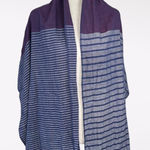 Purple Navy Striped Gauze Scarf Lightweight Wrap Shawl Fringe Boho Style Photo 0