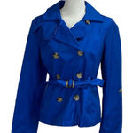 Grace Elements  Blue Belted Short Trench Pea Coat Jacket Women’s Size 12 Roll Tab Photo 0