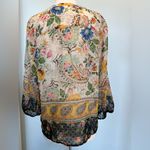 Fig and Flower Border Print Boho 3:4 sleeve blouse size Large Black Photo 6