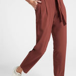 Athleta  Skyline II High Rise Paper Bag Waist Belted Tie Waist Pant Cognac Size 6 Photo 0