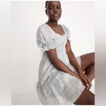 Madewell Blue and White Floral Silk Lucie Smocked Mini Dress Photo 1