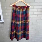Vintage ILGWU Rainbow Drop Waist Wool Plaid Pleated Midi Skirt S/M Red Size M Photo 3