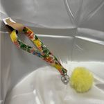 Handmade  Lemon and Floral Wristlet Keychain with Yellow Pompom Photo 4