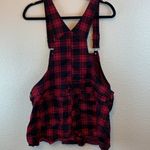 HT Denim Shortall sz XL buffalo plaid overall shorts festival summer casual goth Red Photo 7