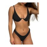 Forever Young Textured Underwire Bikini Black Wire Size Med EUC #0943 Photo 3