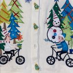 Vintage Onque Ugly Christmas Sweater Jacket with Colorful Tree and Snowman White Size M Photo 4