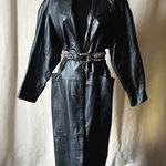 Vintage Pelle Black Leather Trench Coat S/M Oversized Long Jacket 90s Photo 0