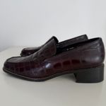 Vintage Nino Cerruti Loafers Womens 6 Croc Embossed Leather Square Toe Oxblood Black Photo 10