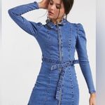 Bershka NWT Shirt Mini Dress Long Sleeve Denim Belted Puffy Sleeves Western sz M Photo 0