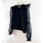 Anthropologie Crewneck Organza Puff Long Sleeve Blouse Top Black Medium Photo 4