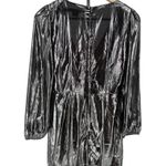 French Connection Silver Metallic Drape Faux Wrap Mini Dress Long Sleeves size 4 Photo 7