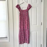 ZARA  Red Blue Floral Ruffle Shoulder Crepe Midi Tunic Prairie Dress Medium Photo 4