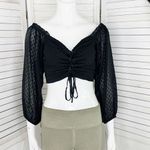 Aeropostale  Clip Dot‎ Lace Up Off The Shoulder Crop Top Black Medium Sheer Photo 1