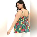 Torrid  Fit and Flare Green Floral Rayon‎ Slub Lace Up Back Tank Size 1X Photo 1