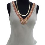 Cache  Beige Plunging Double V Neck Silk Bead Embellished Top Lined $128 NWT New Photo 4