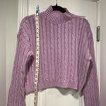 No Comment NWT  Size L Purple Lilac Cotton Cable Knit Mock Neck Cropped Sweater Photo 10