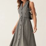 RIHOAS Black Plaid Sleeveless Button Midi Dress Gray Photo 0