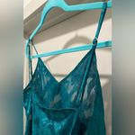 VTG 80s 90s Colesce Collection Lingerie Semi Sheer Green Floral Cropped Cami Top Blue Size L Photo 8