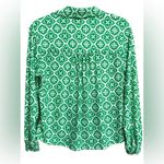 NWT Remi James NYC Women’s Green White Floral Print Wrap Long Sleeve Top Large Photo 2