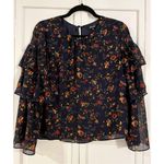 Madewell ruffled tiered sleeve navy floral blouse small Photo 2