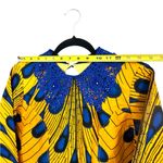 Vibrant African Print Yellow and Blue Long Sleeve Dress with Collared Beading Size M Photo 4