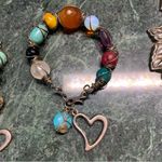 Two Wire Wrapped Semi Precious Stone Bracelets With Heart Charm Handmade Boho Silver Photo 2