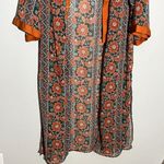 Xhilaration Bohemian Floral Festival Style Crepe Long Kimono Duster Sheer Orange Green Boho Photo 2