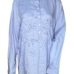 Ishyu Shirt Women 1X Blue White Embroidered Tunic Top Lagenlook Boho Bohemian Photo 0