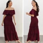 Baltic Born [] Maroon Amalfi Smocked Off The Shoulder Ruffle Maxi Dress Sz Medium Photo 1