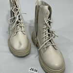 Womans NOBO Sintetico Memory Foam Ivory Lace Up Chunky Heel Combat Boots 10 Photo 0