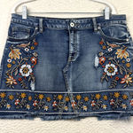 Altar'd State Denim Skirt Womens Large Floral Embroidered Mini Boho Cottagecore Garden Fairy Photo 0