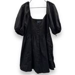 Anthropologie  Maeve Puff Sleeve Smocked Button Front Black Mini Dress Size L NWT Photo 2