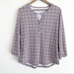 Liz Claiborne 💗 3/$10 💗 geometric print blouse red white black Large EUC Photo 11