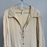 Free People Free People Long Sleeve Mini Dress Button Front Neutral Beige Boho size L Photo 1
