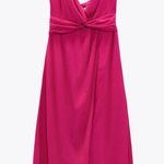 ZARA MIDI V-NECK DRESS w/ Knot Spaghetti Straps Slit Hem Pink Size XS NEW Photo 1