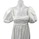 ZARA Women's White Short Puff Sleeve Square Neck Zipper Maxi A-Line Dress Size S Photo 2