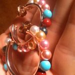 Multi Color Shell Pearl Goldtone and Stainless Steel Hoop Earrings Photo 5