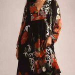 Farm Rio x Anthropologie Long Sleeve V Neck Floral Maxi Dress Balloon Sleeve S Black Photo 0