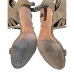 Tory Burch  Light Gray Suede Fringe Lace-Up Heeled Sandals 8.5M Leather Sole Photo 5