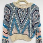 En Crême En Crème Cream & Blue Argyle Knit Sweater Balloon Sleeves Womens M Chunky Fall Photo 1