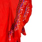 FOR THE REPUBLIC  Cotton Viscose Red Embroidered Flutter Sleeve Blouse Size S Photo 2