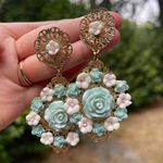 Gold Filigree Rose Earrings dangle drop flowers boho renaissance vintage large Photo 0