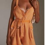 Anthropologie  Gauzy Romper Size Medium Cedar Button Front Pocket Sleeveless Boho Photo 1