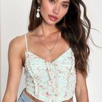 Lulus Weekend Impulse Light Blue Floral Ruffled Cropped Tank Top NWT Photo 0