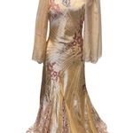 Bicici Designer Beaded Halter Gown Formal Embroidered Champagne Gold & Shawl Size 4 Photo 1