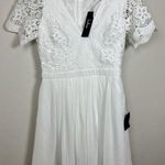 Lulus  Angel in Disguise White Lace Fit Flare Dress Short Sleeve Women’s Small Photo 4
