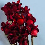 Rose Bouquet Pin Brooch Gold Tone Red Shade of Flowers Marked DM '97 Floral 3D Photo 4