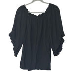 H&M Black Off Shoulder Top Ruffle Sleeves Relaxed Flowy Blouse Size 10 Photo 0